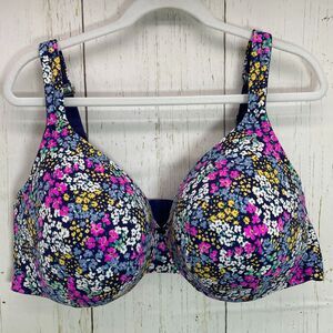 Cacique Bra Blue Floral Womens Size 46DD Lightly Lined Full Coverage Underwire